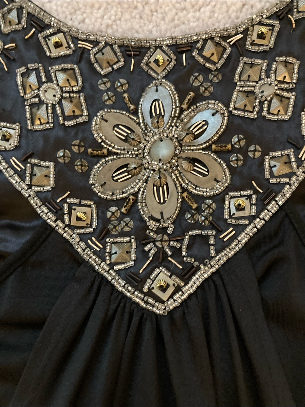 Sue Wong Vintage Black Blouson Mini Dress Beaded V-Neck - Picture 4 of 4